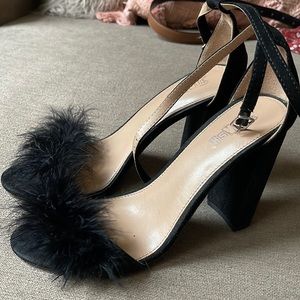 black feather toed heels